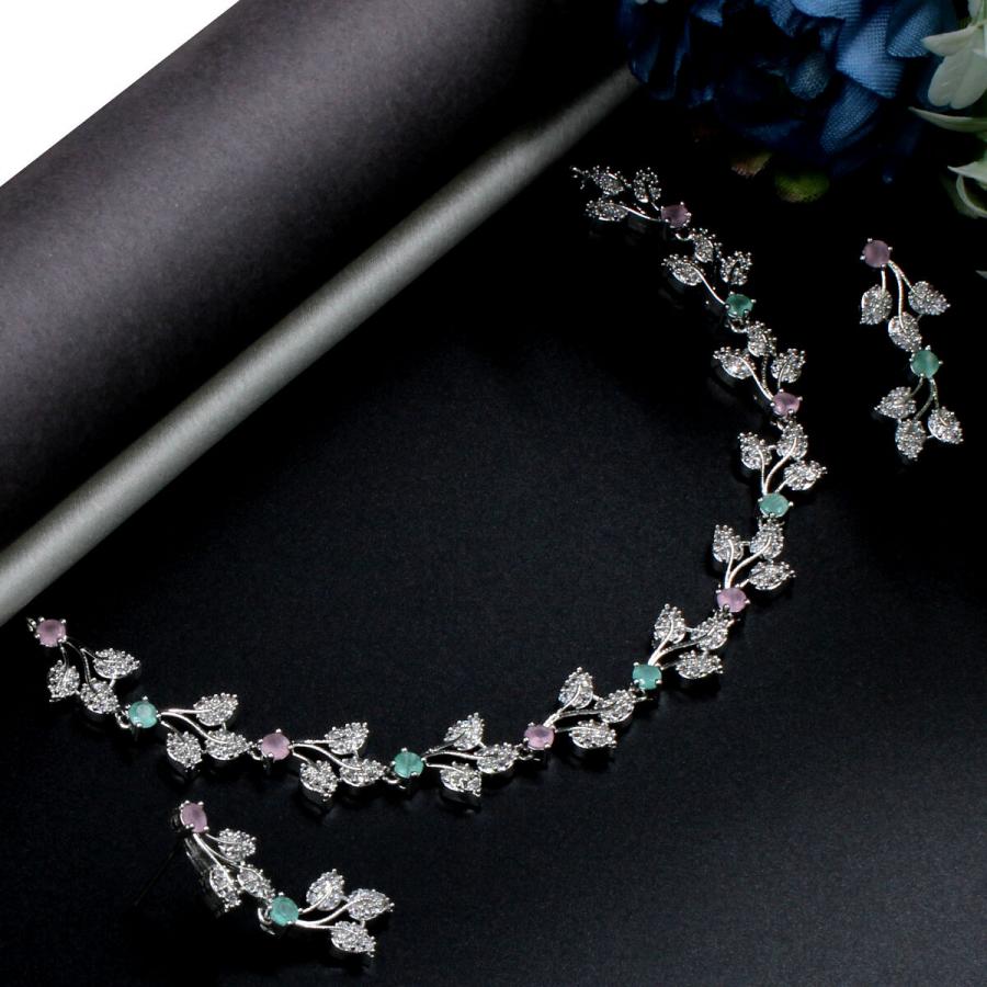 Multicolor vine American Diamond Necklace Set Short